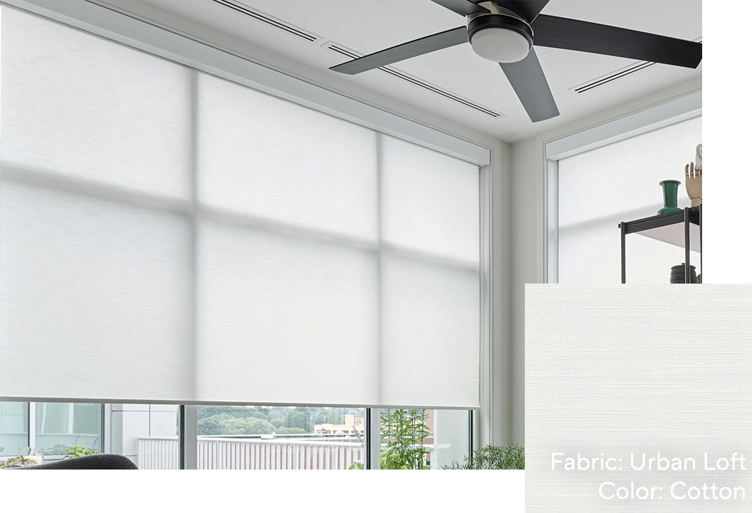 White Roller Shade in Office in Fabric Urban Loft Cotton