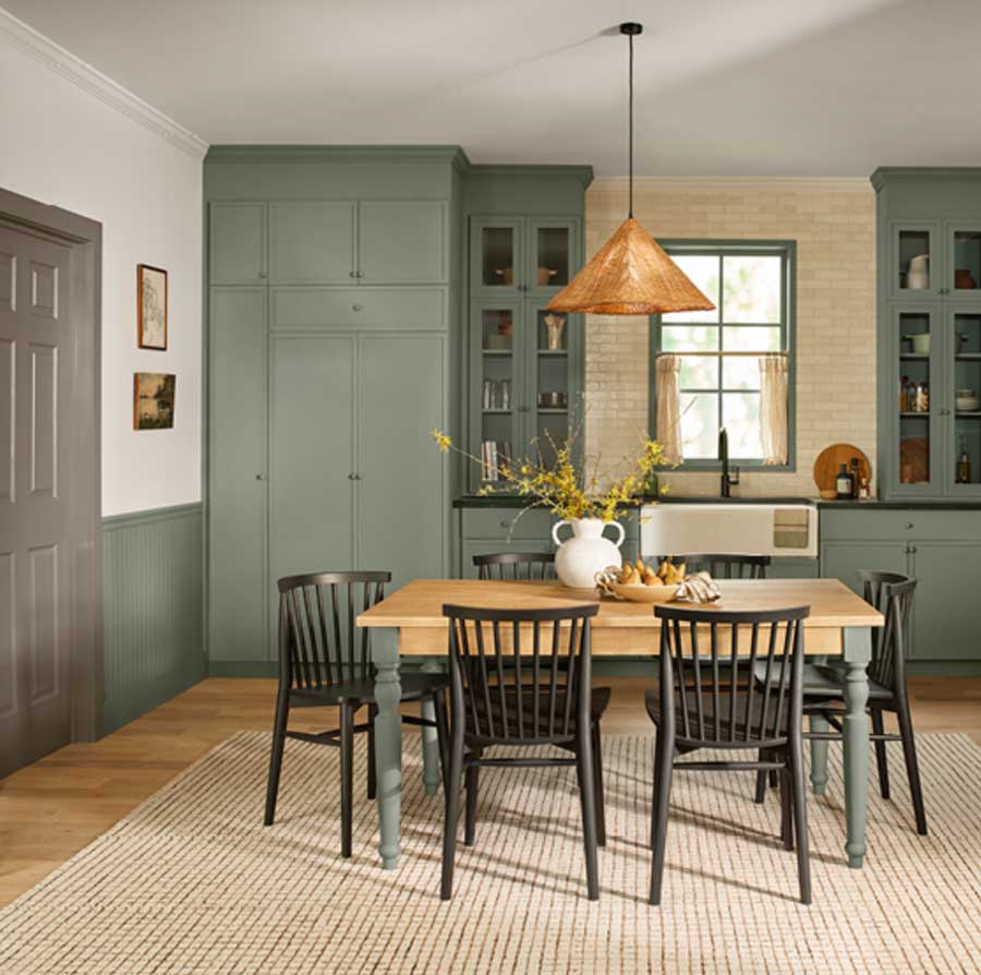 Warm Eucalyptus Sage Green in modern kitchen charlotte nc