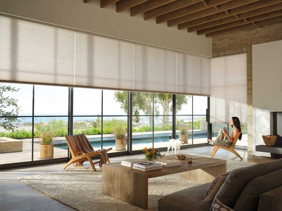 wall-to-wall glass covered with PowerView® automated cellular shades