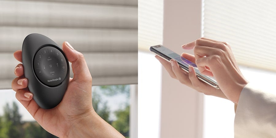 To adjust Hunter Douglas motorized shades: remote control or smartphone app are just two of the control options