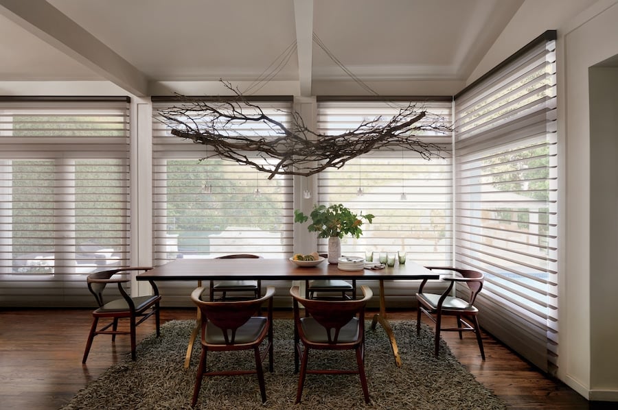 Silhouette sheer shades softly filtering natural light while protecting interiors from UV exposure