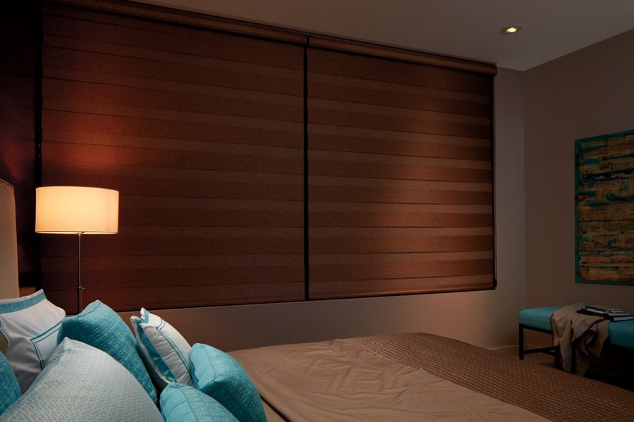 Designer Banded Shades closed for blackout bedroom light 